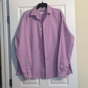 Men's Dress Shirt Michael Kors Tiny Purple Checks Long Sleeve Size 17 1/2  36-37